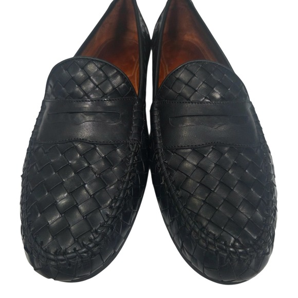 Allen Edmonds St. Lucia Loafers Mens 10.5 B Black Woven Leather Made in Italy - Picture 2 of 13